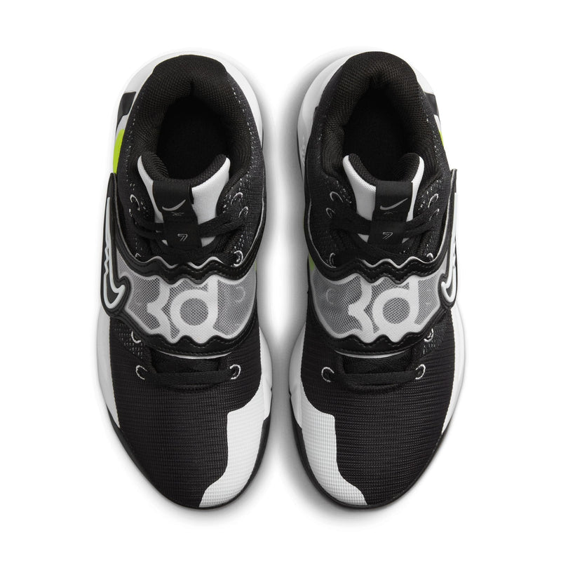 Nike KD Trey 5 X basketball shoes in black, white, and gray with mesh upper and bold KD branding, top view.
