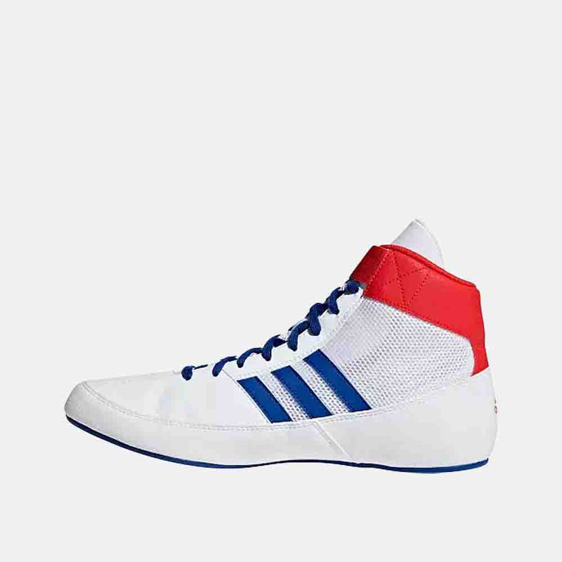 Side medial veiw of the Adidas Kids' HVC 2 Wrestling Shoes.