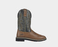Hoss Landon Comp Toe Western Boot in brown and gray leather with embroidered shaft and reinforced toe, side view.