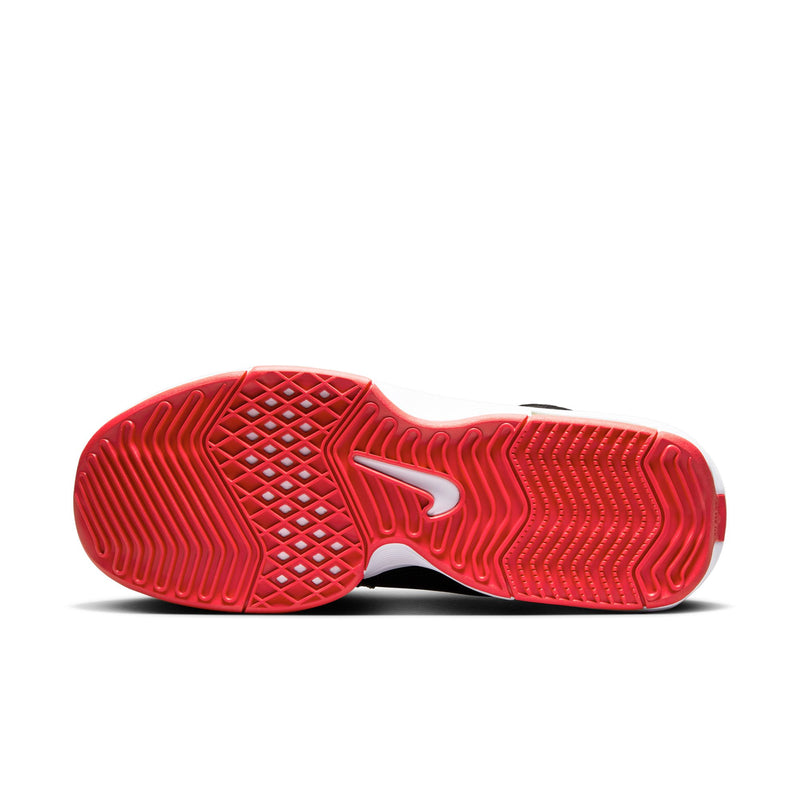 Nike LeBron Witness VIII x FaZe Clan basketball shoes outsole with vibrant red rubber traction and diamond-pattern details.