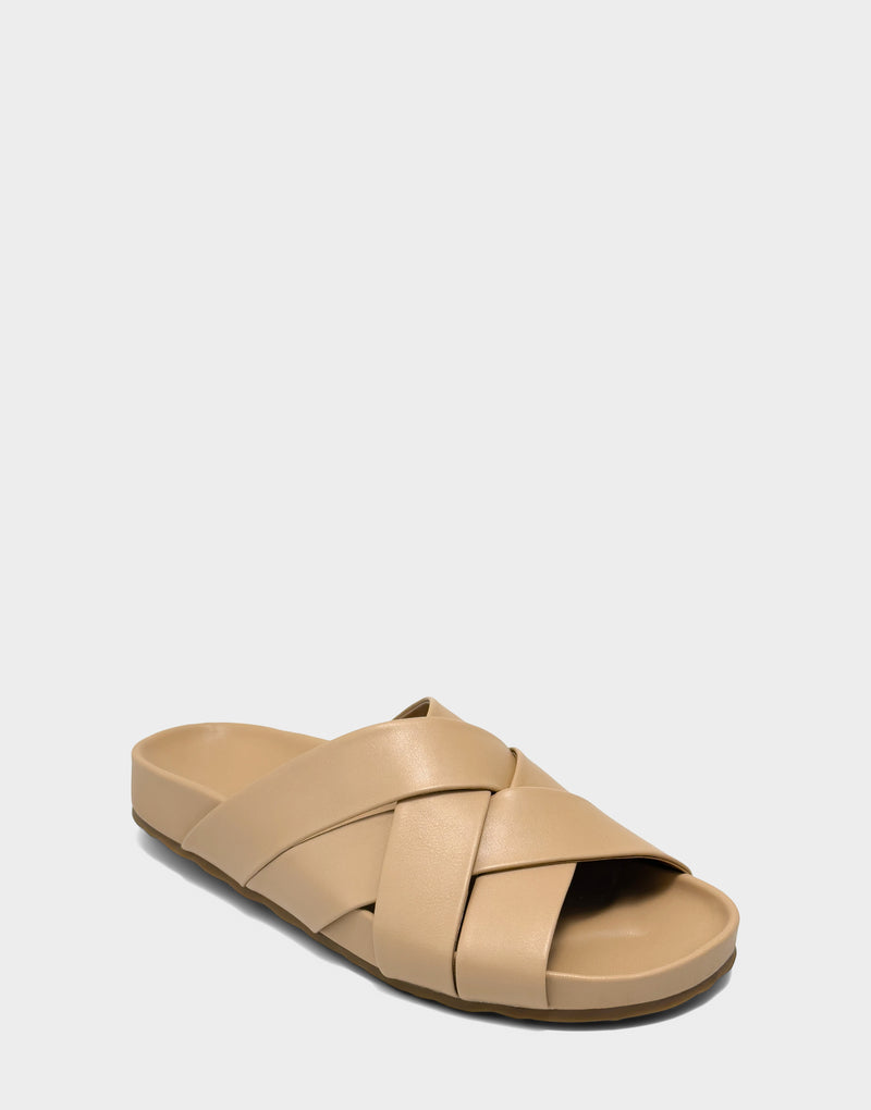 Comfortable Women's Footbed Sandal in Natural Faux Leather Side Angle View