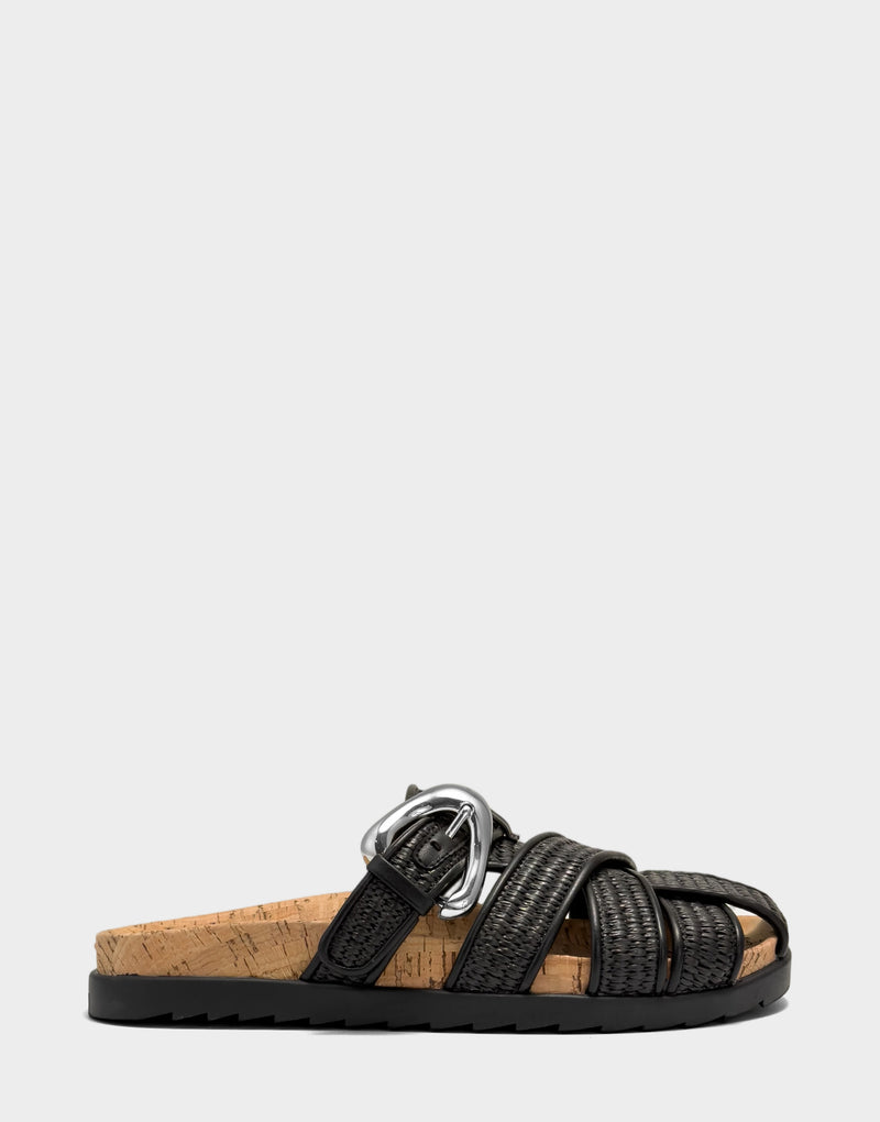 Comfortable Women's Mule in Black Basket Raffia Side View