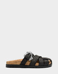 Comfortable Women's Mule in Black Basket Raffia Side View