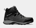 Columbia Liftop hiking boots in black with waterproof leather upper, durable rubber outsole, and secure lace system, side view.