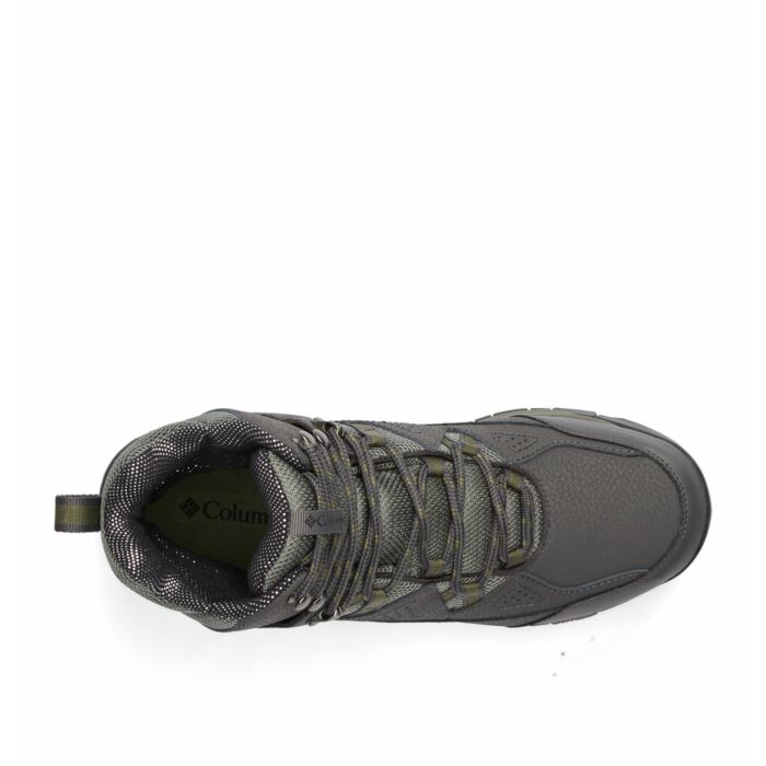 Columbia Liftop hiking boots in dark gray with textured upper, durable lacing system, and padded collar, top view.