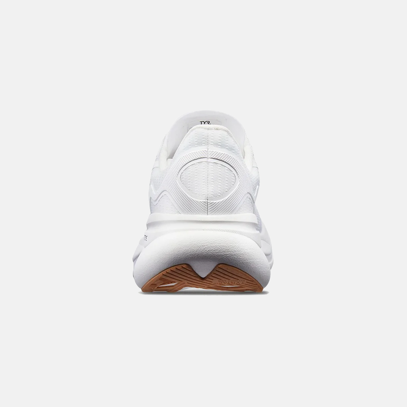 TYR Maverick V1 Runner running shoes back view, featuring a white mesh upper and cushioned heel with outsole details in tan