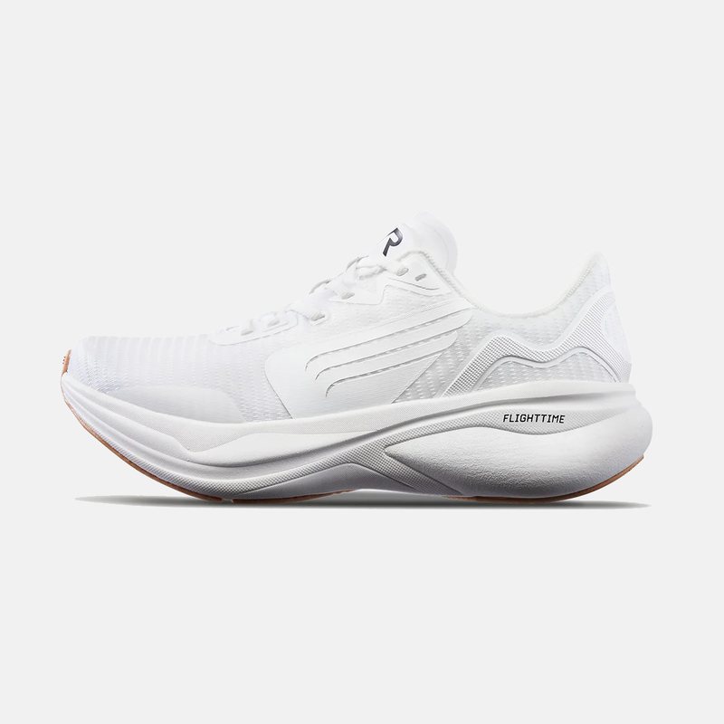 TYR Maverick V1 Runner running shoes in white with lightweight mesh upper and FlightTime cushioning, side view.