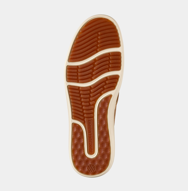 Johnston & Murphy McGuffey 2 Perfed Slip-On shoes outsole featuring brown rubber with waffle pattern detailing.