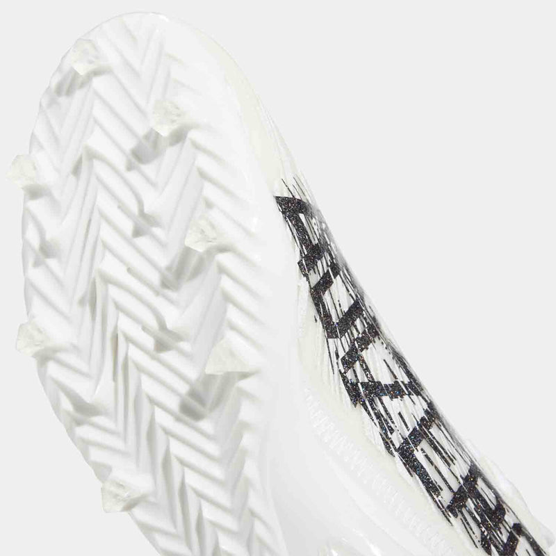 Up close, bottom view of the Adidas Adizero Football Cleats.