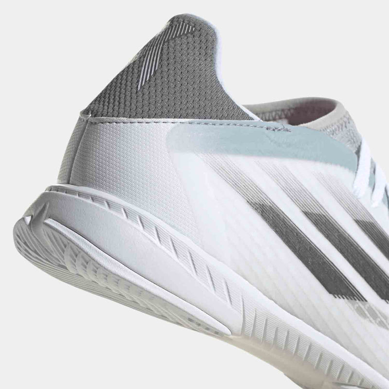 Up close heel view of Adidas Men's X Speedflow Indoor Soccer Shoes.