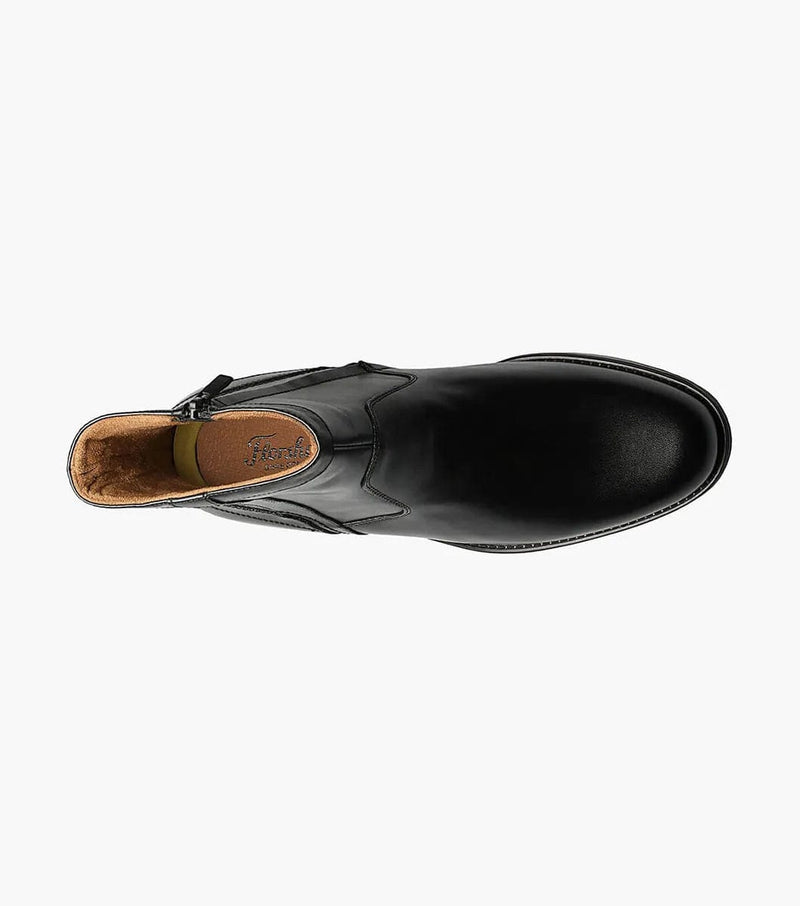 Florsheim Midtown PT Zipper Boot top view in black leather with sleek toe box and cushioned insole.
