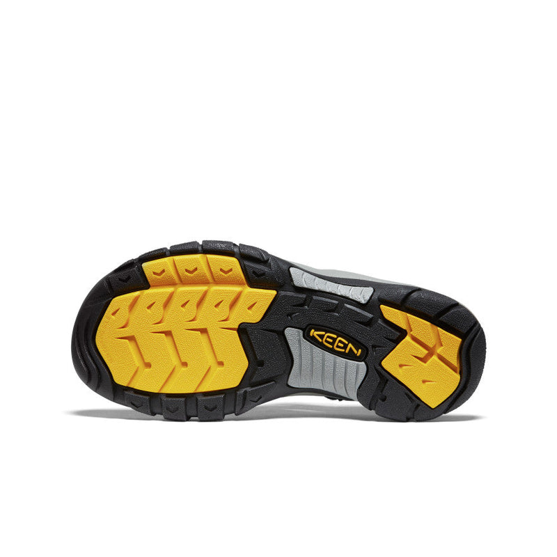 Keen Newport H2 sandal outsole showing durable traction pattern with black and yellow rubber details.