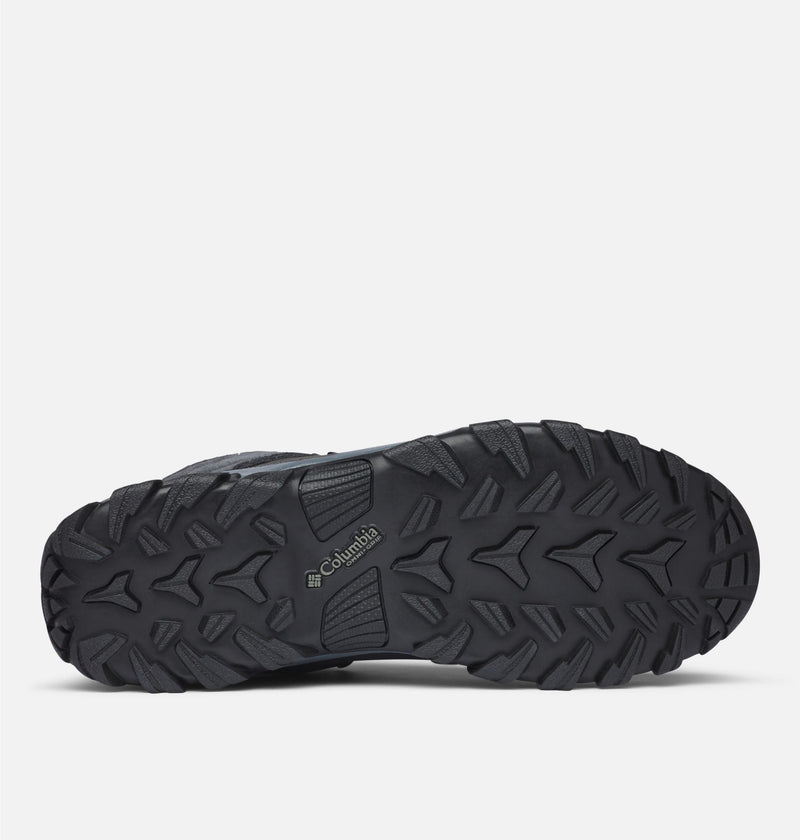 Columbia Newton Ridge™ Plus II Suede WP hiking boots outsole featuring durable black rubber with deep multi-directional lugs for traction.