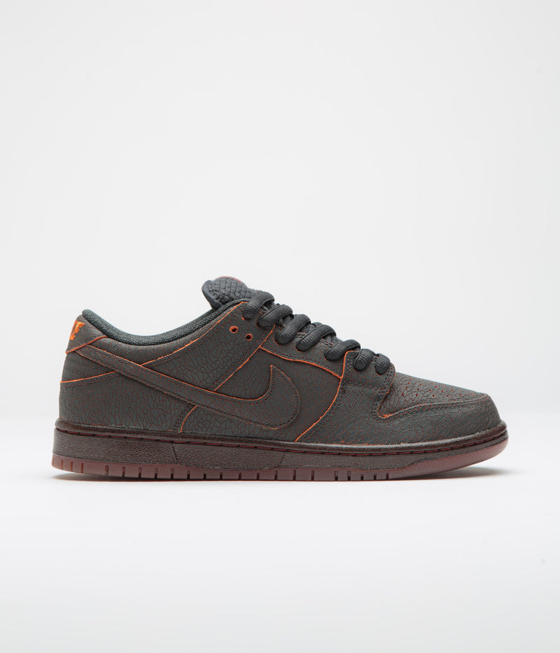 Nike SB Dunk Low Pro Premium 'Krampus' Shoes in Dark Smoke Grey and Campfire Orange and Black