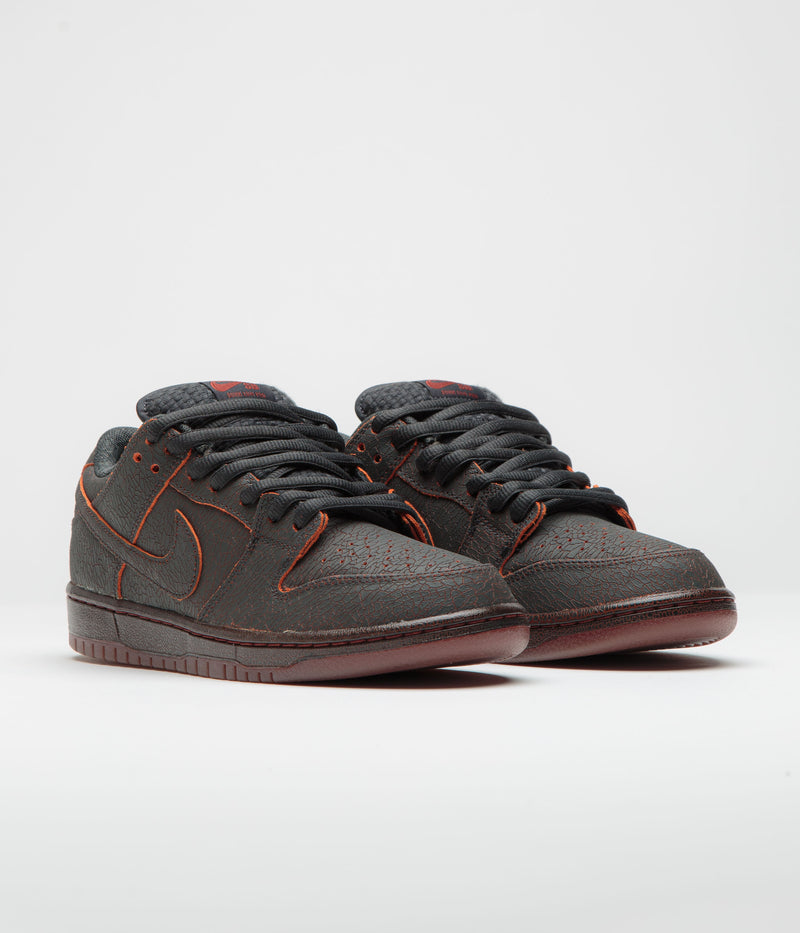 Nike SB Dunk Low Pro Premium 'Krampus' Shoes in Dark Smoke Grey and Campfire Orange and Black