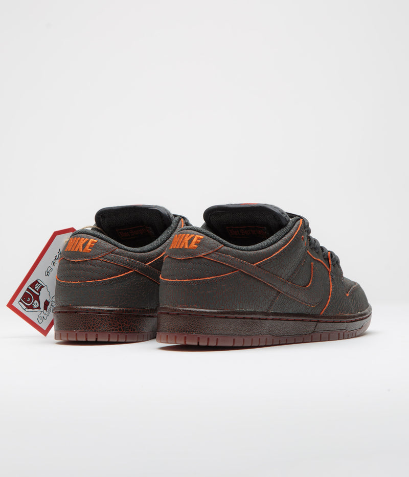 Nike SB Dunk Low Pro Premium 'Krampus' Shoes in Dark Smoke Grey and Campfire Orange and Black