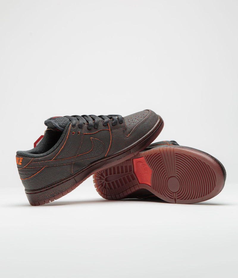 Nike SB Dunk Low Pro Premium 'Krampus' Shoes in Dark Smoke Grey and Campfire Orange and Black
