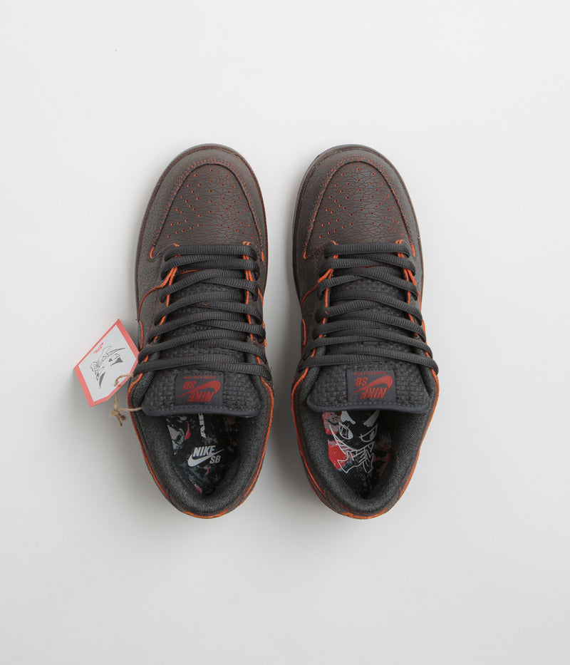 Nike SB Dunk Low Pro Premium 'Krampus' Shoes in Dark Smoke Grey and Campfire Orange and Black