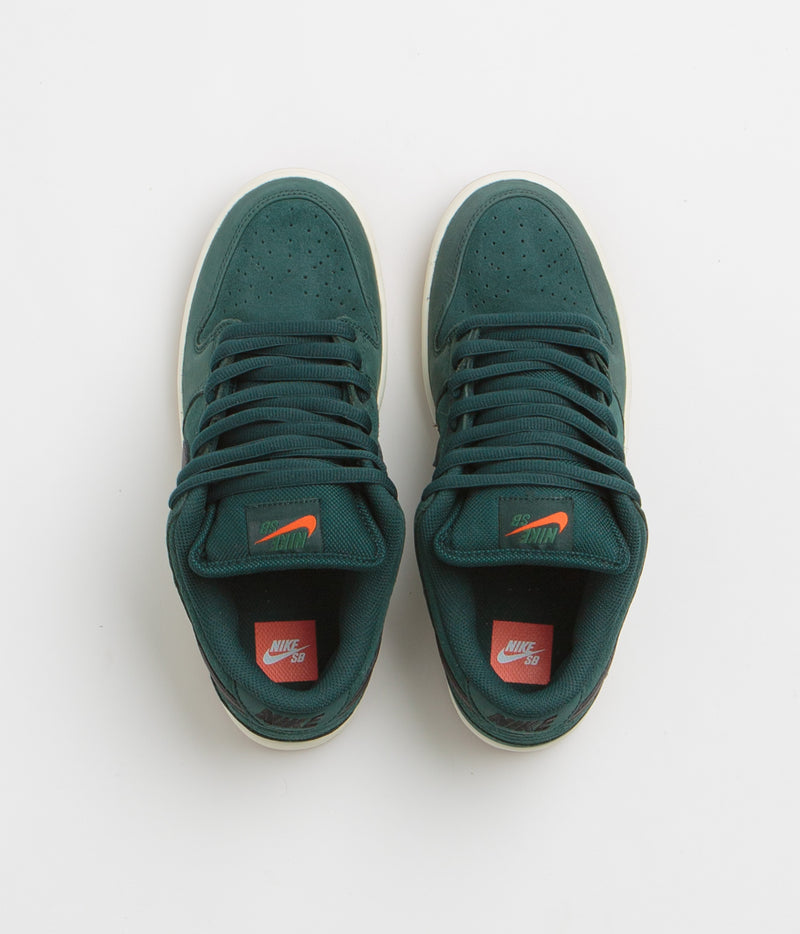 Nike SB Orange Label Dunk Low Pro Shoes in Deep Fir and Black and Fir - Sail