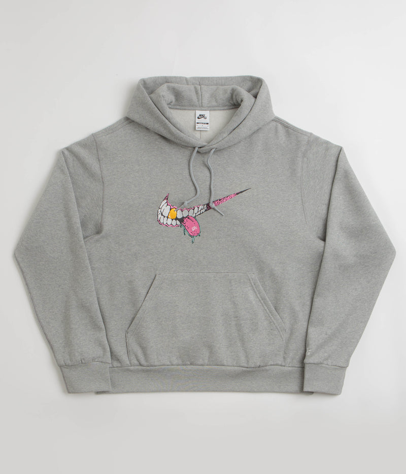 Nike SB Swoosh Grill Hoodie in Dark Grey Heather and White
