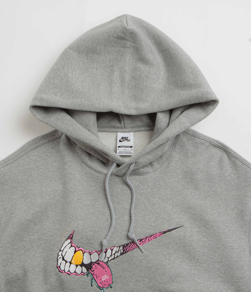 Nike SB Swoosh Grill Hoodie in Dark Grey Heather and White