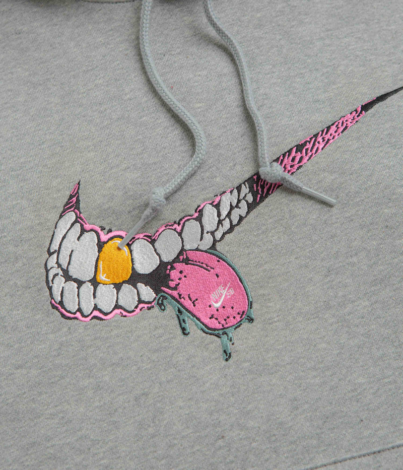 Nike SB Swoosh Grill Hoodie in Dark Grey Heather and White