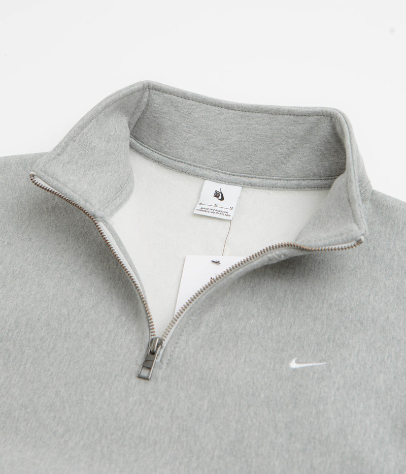 Nike Solo Swoosh Quarter Zip Sweatshirt in Dark Grey Heather and White