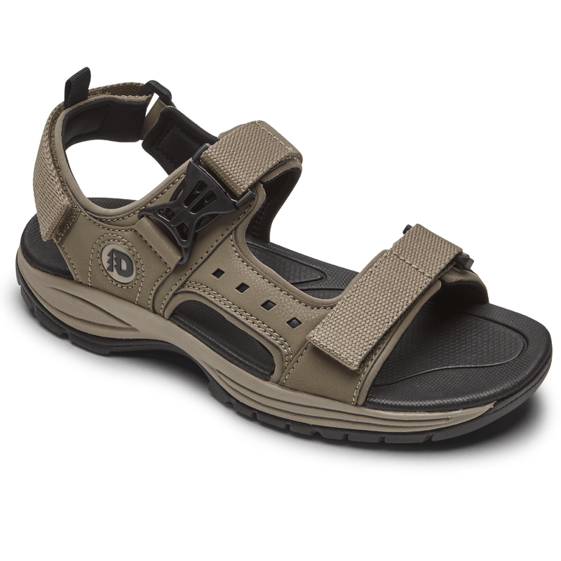 Dunham Nolan Water Friendly Sandal in tan featuring adjustable straps, durable sole, and breathable design, side angle view.