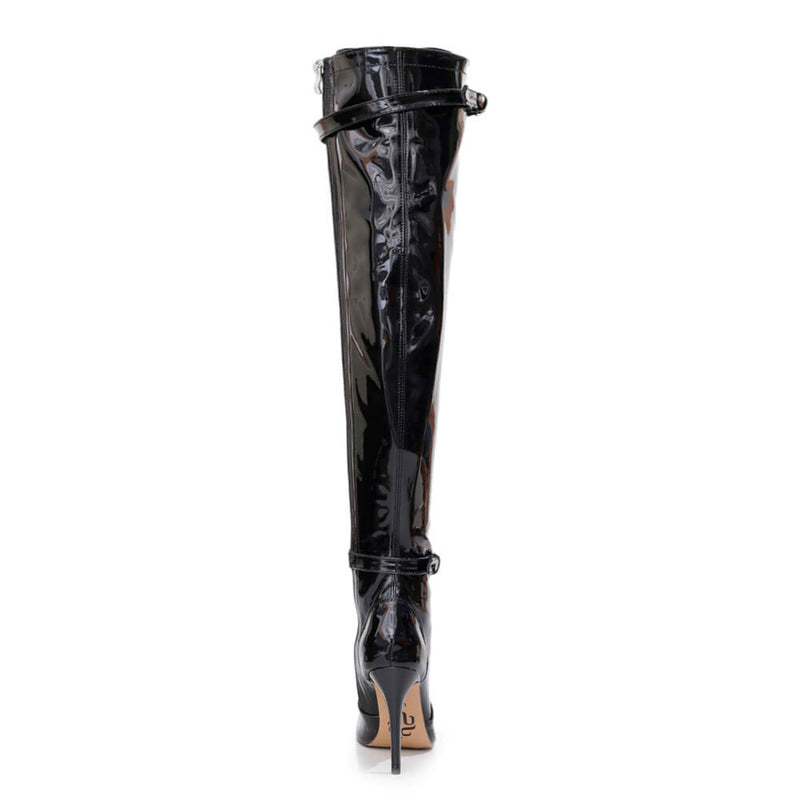 Omani Size Inclusive - Black Vegan Patent - Street Sole - Thigh Variant Four