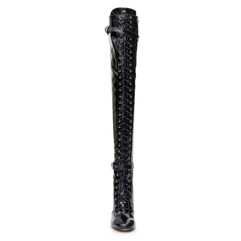 Omani Size Inclusive - Black Vegan Patent - Street Sole - Thigh Variant One
