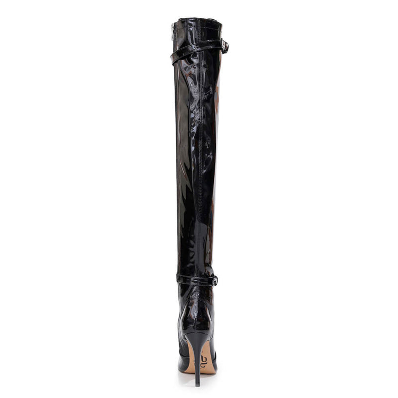 Omani Size Inclusive - Black Vegan Patent - Street Sole - Thigh Variant One