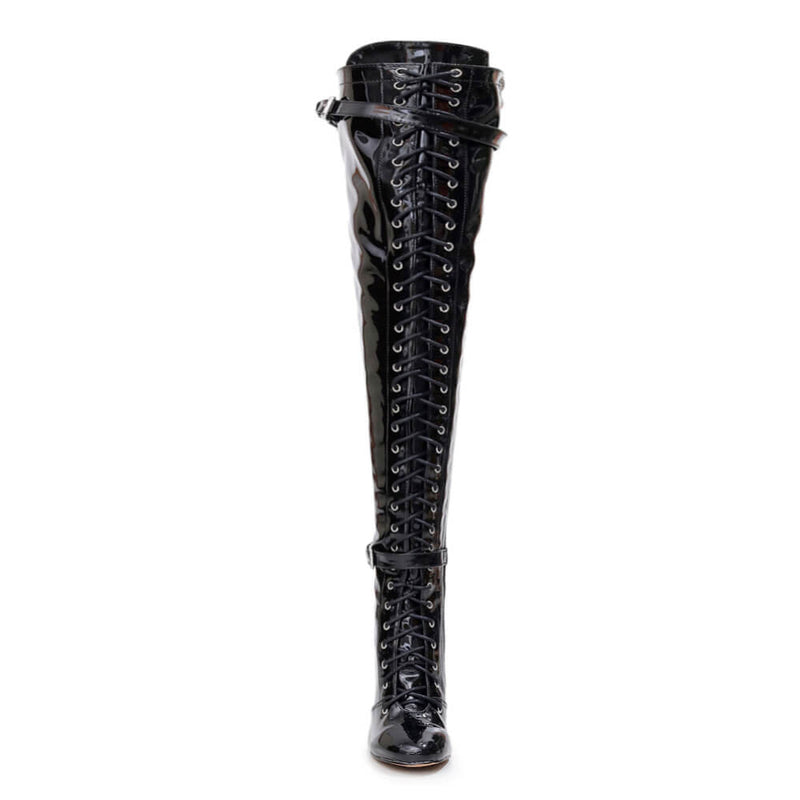 Omani Size Inclusive - Black Vegan Patent - Street Sole - Thigh Variant Six