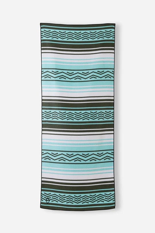 Nomadix Original Towel featuring turquoise, black, and white geometric patterns, full front view.