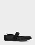Comfortable Women's Sneaker in Black Nylon/faux Suede Side View