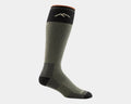 Darn Tough Over-the-Calf Heavyweight Hunting Sock in olive green and black with reinforced toe and heel, side view.