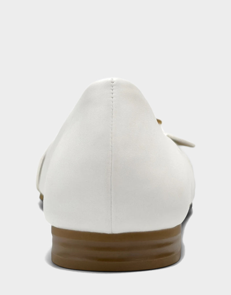Comfortable Women's Casual Flat in White Faux Soft Leather, rear view