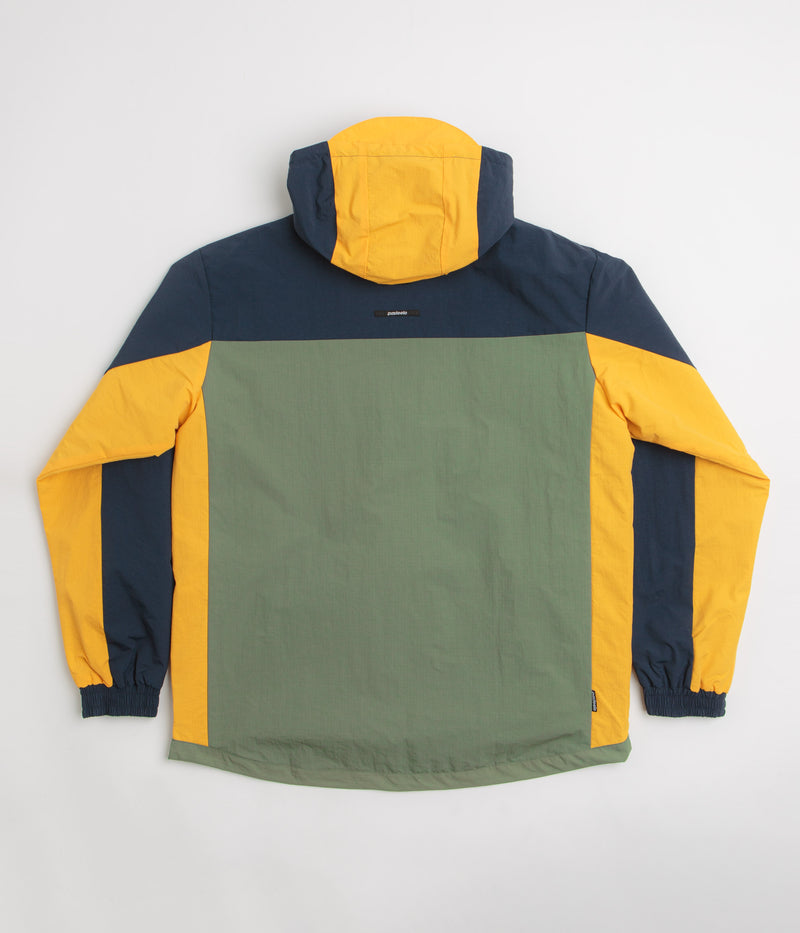 Pasteelo Hooded Windbreaker Jacket in Navy and Olive / Gold