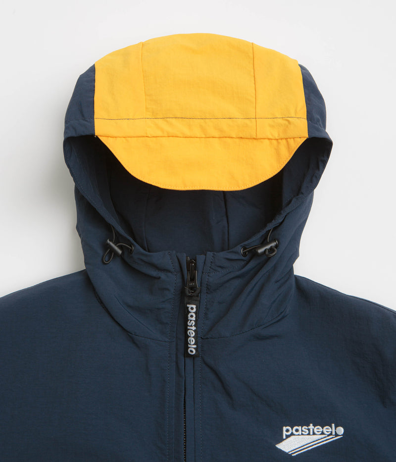 Pasteelo Hooded Windbreaker Jacket in Navy and Olive / Gold