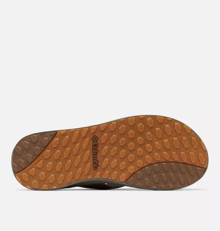 Columbia PFG Rostra™ Beachcomber™ LE shoe outsole with textured rubber grip in brown and orange, sole/bottom view.