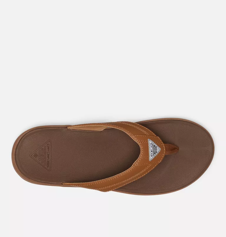 Columbia PFG Rostra™ Beachcomber™ LE sandals in brown with leather straps and textured footbed, top view.