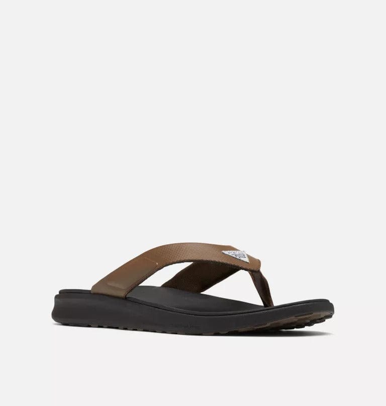 Columbia PFG Rostra™ Beachcomber™ sandals in brown with black sole, featuring textured straps and lightweight design, side view.
