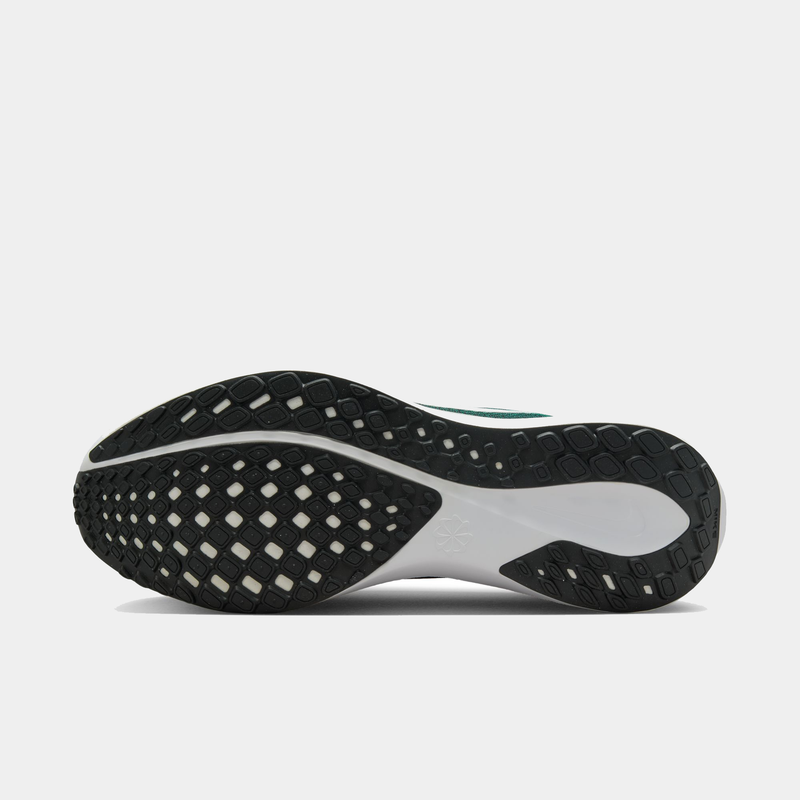 Nike Philadelphia Eagles Pegasus 41 running shoes outsole showing black rubber tread pattern and white midsole detailing.