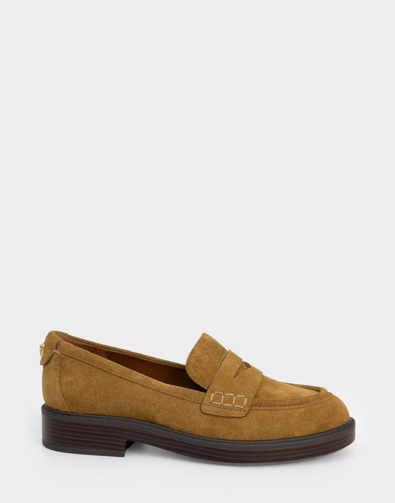 Comfortable Women's Tailored Loafer In Brown Suede Side View