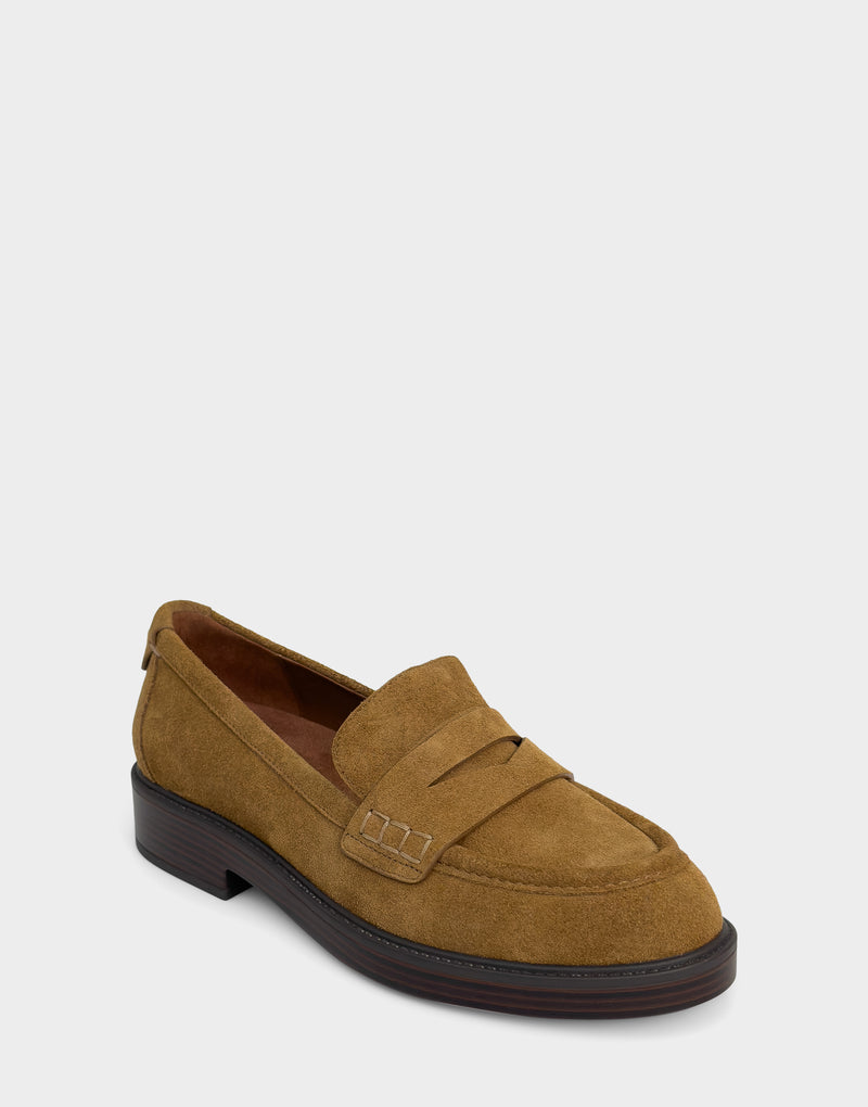 Comfortable Women's Tailored Loafer In Brown Suede Angle View