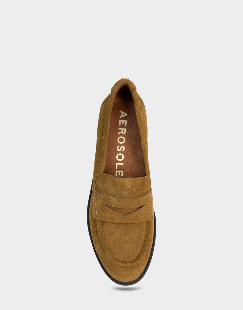 Comfortable Women's Tailored Loafer In Brown Suede Top View