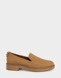 Comfortable Women's Tailored Loafer In Tan Faux Nubuck Side View