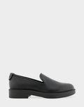 Comfortable Women's Tailored Loafer In Black Faux Nubuck Side View