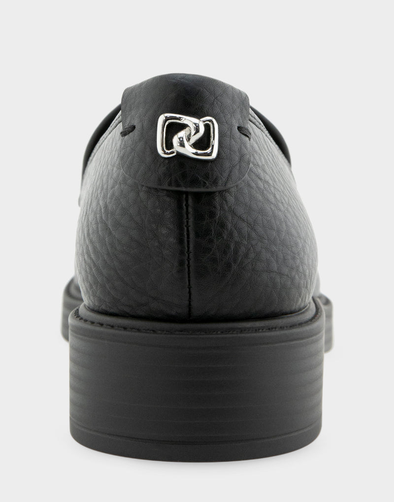 Comfortable Women's Tailored Loafer In Black Faux Nubuck Rear View