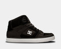 DC Footwear Pure High Top WC sneakers in black with white logo detailing and padded high-top collar, side view.