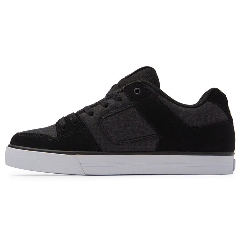 DC Footwear Pure skate shoes in black and dark gray with durable suede and canvas upper, side view